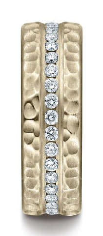 Benchmark-14K-Yellow-Gold-7.5mm-Hammered-Finish-Pave-set-Diamond-Comfort-Fit-Wedding-Ring--Size-4.5--CF71758314KY04.5