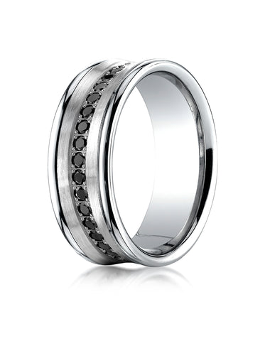 Benchmark 14K White Gold 7.5mm Comfort-Fit Pave-set 16-Stone Black Diamond Wedding Band Ring (0.32 ct.)
