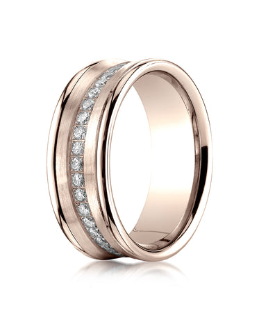 Benchmark 14K Rose Gold 7.5mm Comfort-Fit Pave-set 16-Stone Diamond Wedding Band Ring (0.32 ct.)