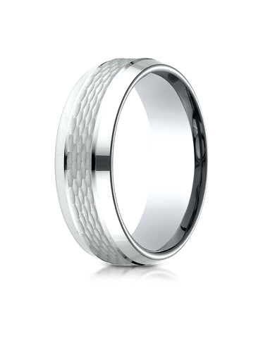Benchmark 14K White Gold 7.5mm Comfort-Fit Chain Link Center with High Polish Beveled Edge Design band