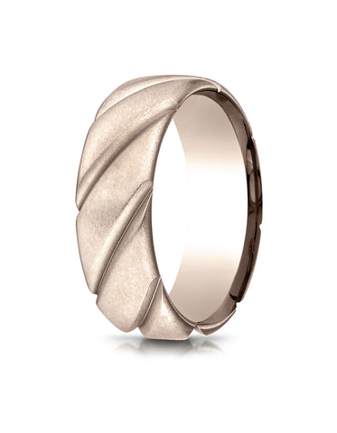 Benchmark 14K Rose Gold Comfort-Fit 7.5mm Satin Finished Swirl Pattern Design Wedding Band Ring