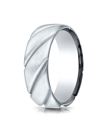 Benchmark 14K White Gold Comfort-Fit 7.5mm Satin Finished Swirl Pattern Design Wedding Band Ring