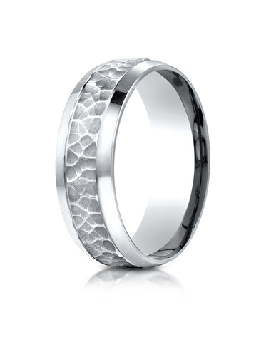 Benchmark Palladium 7.5mm Comfort-Fit Hammered Finish Beveled Edge Design Wedding Band Ring