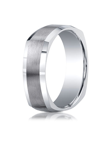 Benchmark Argentium Silver 7mm Comfort-Fit Four-Sided Design Wedding Band Ring, (Sizes 6 - 15)