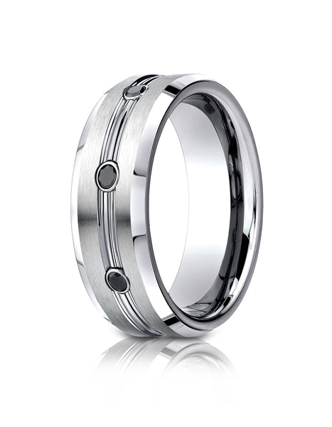 Benchmark Cobaltchrome 7.5mm Comfort-Fit 3-Stone Black Diamond Design Wedding Band Ring (0.20 cttw)