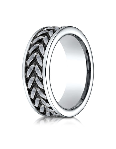 Benchmark Cobaltchrome 8mm Comfort-Fit Wedding Band Ring with Zippered Pattern Center, (Sizes 6 - 14)