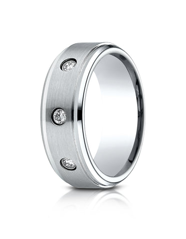Benchmark Cobaltchrome 8mm Comfort-Fit Satin Centered 3 Stone Diamond Ring (0.24Ct.), (Sizes 6-14)
