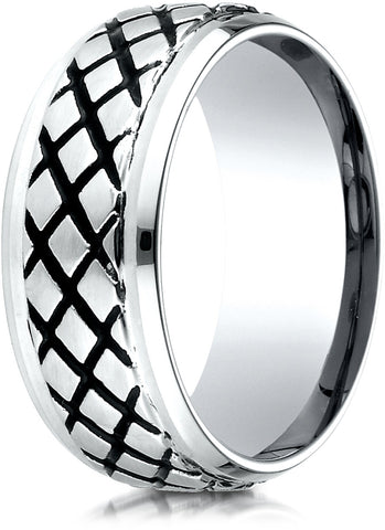Benchmark Cobaltchrome 9mm Comfort-Fit Blackened Cross Hatch Wedding Band Ring, (Sizes 6 - 14)