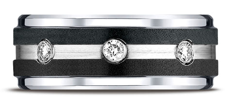 Benchmark-Cobaltchrome-9-mm-Comfort-Fit-Diamond-Wedding-Band-w/-Double-Graphite-Inlay--0.20-cttw--Sz-6.5--CF995623CC06.5