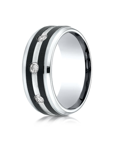 Benchmark Cobaltchrome 9mm Comfort-Fit Diamond Wedding Band Ring with Double Graphite Inlay (0.20 cttw)