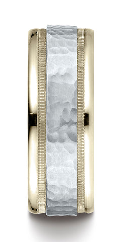 Benchmark-14K-Two-Toned-Gold-8mm-Comfort-Fit-Hammered-Finished-with-Milgrain-Carved-Design-Band--Sz-6.5--CF15830814KWY06.5