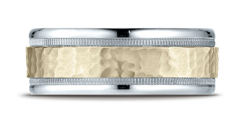 Benchmark-14K-Two-Toned-Gold-8mm-Comfort-Fit-Hammered-Finished-with-Milgrain-Carved-Design-Band--Size-6.25--CF17830814KWY06.25