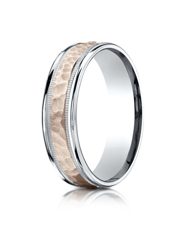 Benchmark 14k Two-Toned Gold 6mm Comfort-Fit Hammer Finish Design Band, (Sizes 6-13)