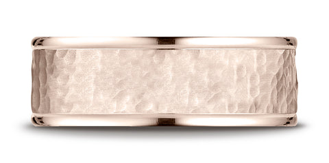 Benchmark-14K-Rose-Gold-Comfort-Fit-8-mm-High-Polish-Edge-Hammered-Center-Design-Wedding-Ring-Size-6.25--CF15830314KR06.25