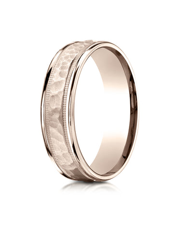 Benchmark 14K Rose Gold 6mm Comfort-Fit High Polished Squared Edge Carved Design Wedding Band Ring