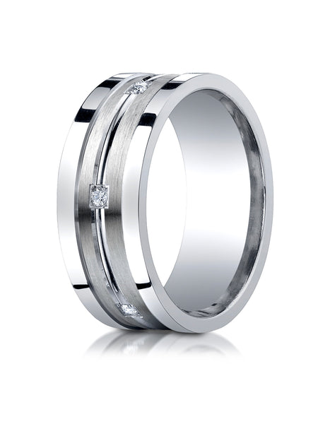 Benchmark Argentium Silver 9mm Comfort-Fit Square Edge Pave Set 6-Stone Diamond Design Ring (0.12 cttw)