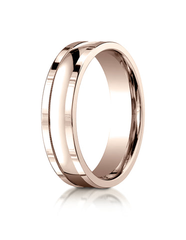 Benchmark 14K Rose Gold 6mm Comfort-Fit High Polished Squared Edge Carved Design Wedding Band Ring