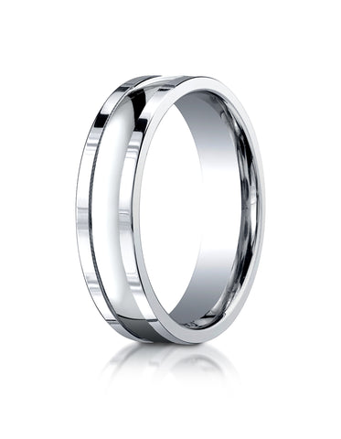 Benchmark 18K White Gold 6mm Comfort-Fit High Polished Squared Edge Carved Design Wedding Band Ring