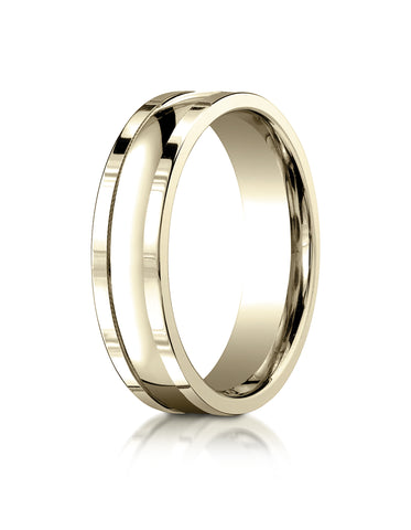 Benchmark 14K Yellow Gold 6mm Comfort-Fit High Polished Squared Edge Carved Design Wedding Band Ring