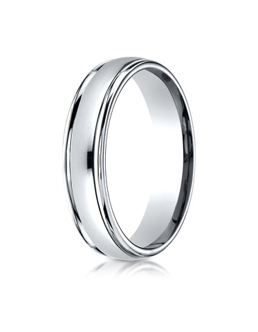 Benchmark 14k White Gold 4mm Comfort-Fit High Polished Carved Design Band, (Sizes 6-13)