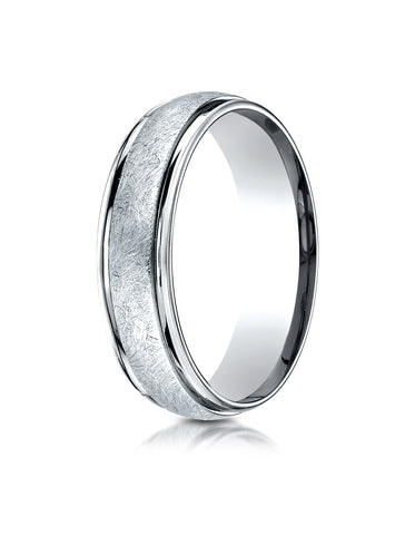 Benchmark 14K White Gold 6mm Comfort-Fit Swirl-Finished Carved Design Wedding Band Ring