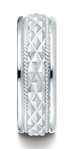 Benchmark-14K-White-Gold-8mm-Comfort-Fit-Round-Edge-Cross-Hatch-Patterned-Wedding-Band-Ring--Size-6.5--CF15804014KW06.5