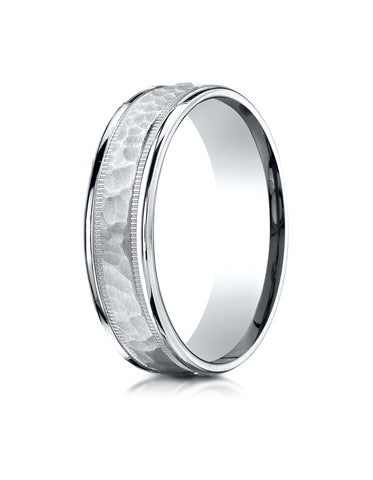 Benchmark 18K White Gold 6mm Comfort-Fit High Polished Squared Edge Carved Design Wedding Band Ring