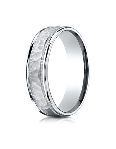 Benchmark 14K White Gold 6mm Comfort-Fit High Polished Squared Edge Carved Design Wedding Band Ring