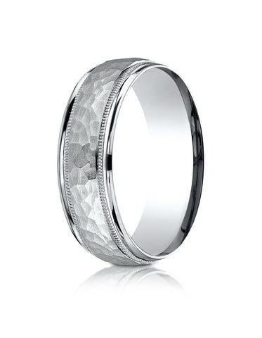 Benchmark Platinum 7mm Comfort-Fit High Polished Squared Edge Carved Design Band, (Sizes 6-13)