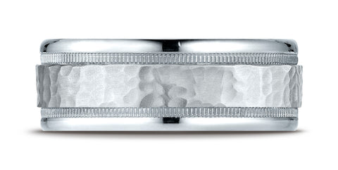Benchmark-10k-White-Gold-8mm-Comfort-Fit-Hammered-Center-High-Polish-Round-Edge-Carved-Design-Band-Sz-6.25--CF15830910KW06.25