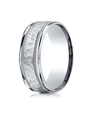 Benchmark 18K White Gold 8mm Comfort-Fit High Polished Squared Edge Carved Design Wedding Band Ring