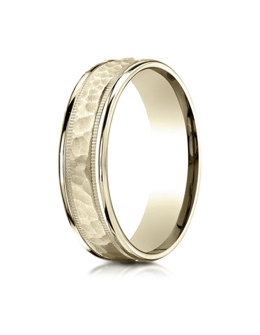Benchmark 18K Yellow Gold 6mm Comfort-Fit High Polished Squared Edge Carved Design Wedding Band Ring