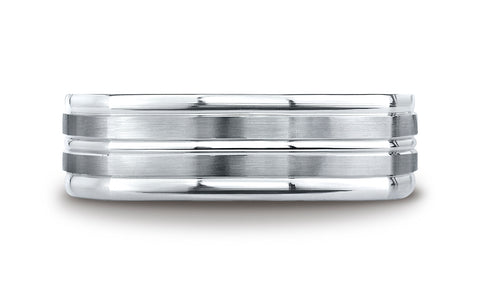 Benchmark-14K-White-Gold-7mm-Comfort-Fit-Satin-Finished-Center-Cut-Four-Sided-Carved-Design-Band--Size-4.25--EURECF5718014KW04.25
