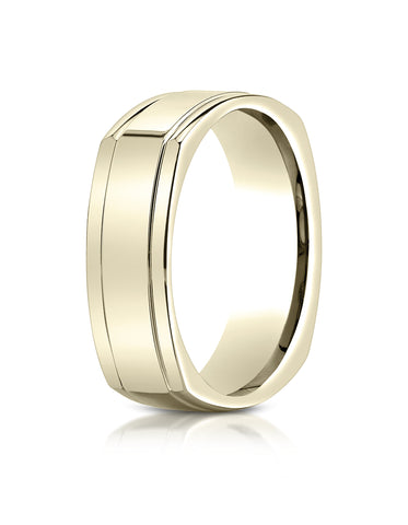 Benchmark 14K Yellow Gold 7mm Comfort-Fit High Polished Four-Sided Carved Design Wedding Band Ring