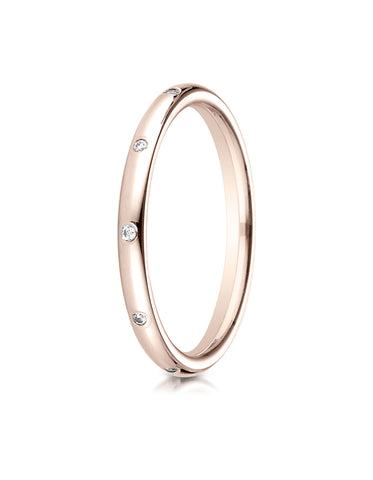 Benchmark 14K Rose Gold 2mm Comfort-Fit Burnish Set 10-Stone Diamond Eternity Wedding Band (0.10 ct.)