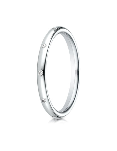 Benchmark 14K White Gold 2mm Comfort-Fit Burnish Set 10-Stone Diamond Eternity Wedding Band (0.10 ct.)