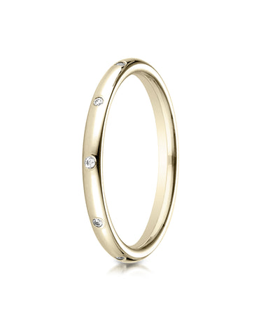Benchmark 14K Yellow Gold 2mm Comfort-Fit Burnish Set 10-Stone Diamond Eternity Wedding Band (0.10 ct.)