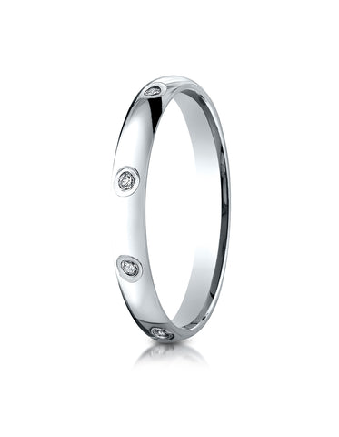 Benchmark Platinum 3mm Comfort-Fit Burnish Set 8-Stone Diamond Eternity Wedding Band Ring (0.16 ct.)