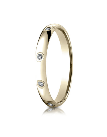 Benchmark 18K Yellow Gold 3mm Comfort-Fit Burnish Set 8-Stone Diamond Eternity Wedding Band (0.16 ct.)