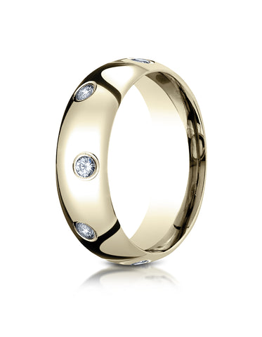 Benchmark 14K Yellow Gold 6mm Comfort-Fit Burnish Set 8-Stone Diamond Eternity Wedding Band (0.32 ct.)