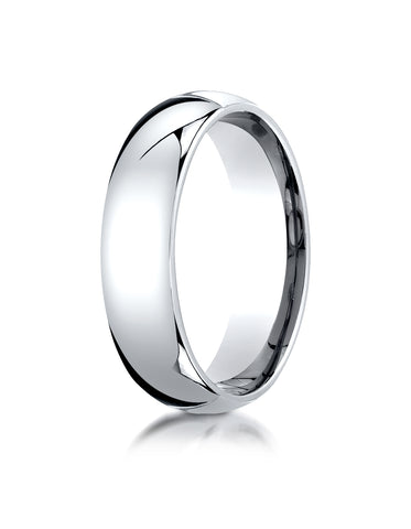 Benchmark 14K White Gold 6mm Slightly Domed Standard Comfort-Fit Wedding Band Ring (Sizes 4 - 15 )