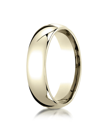 Benchmark 18K Yellow Gold 6mm Slightly Domed Standard Comfort-Fit Wedding Band Ring (Sizes 4 - 15 )