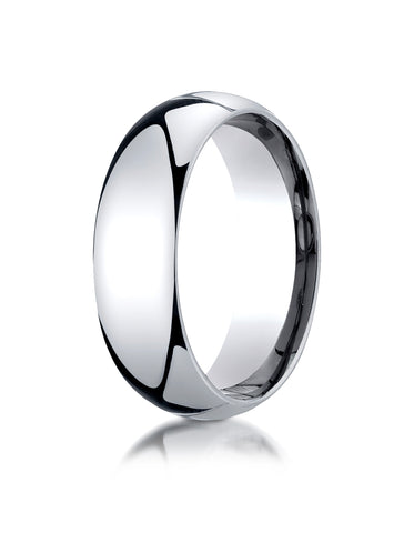 Benchmark 18K White Gold 7mm Slightly Domed Standard Comfort-Fit Wedding Band Ring (Sizes 4 - 15 )