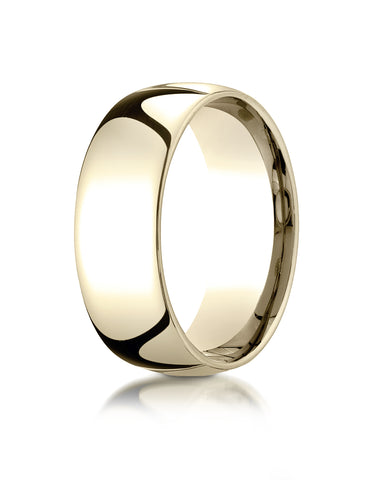 Benchmark 18K Yellow Gold 8mm Slightly Domed Standard Comfort-Fit Wedding Band Ring (Sizes 4 - 15 )