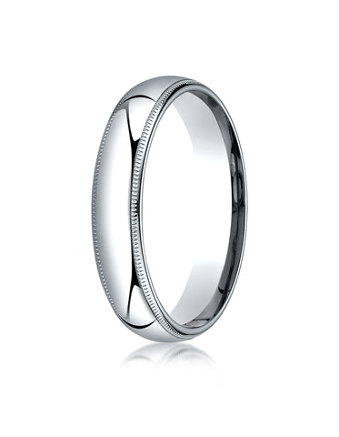 Benchmark 10K White Gold 5mm Slightly Domed Standard Comfort-Fit Wedding Band Ring with Milgrain