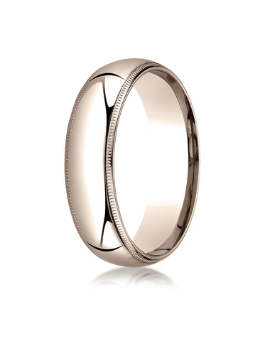Benchmark 14K Rose Gold 6mm Slightly Domed Standard Comfort-Fit Wedding Band Ring with Milgrain