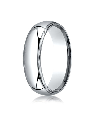 Benchmark 14K White Gold 6mm Slightly Domed Standard Comfort-Fit Wedding Band Ring with Milgrain
