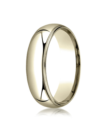 Benchmark 10K Yellow Gold 6mm Slightly Domed Standard Comfort-Fit Wedding Band Ring with Milgrain