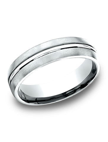 Benchmark-14k-White-Gold-6.5mm-Comfort-Fit-Satin-Finished--Center-Cut-Carved-Design-Band--Size-4.25--LCF56541114KW04.25