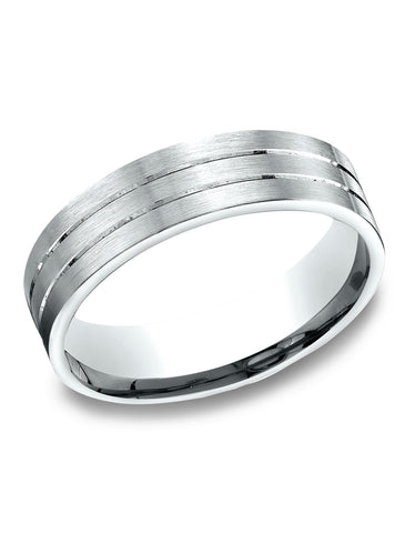 Benchmark-14k-White-Gold-6.5mm-Comfort-Fit-Satin-Finished-with-Center-Cuts-Carved-Design-Band--Size-4.25--LCF66533414KW04.25